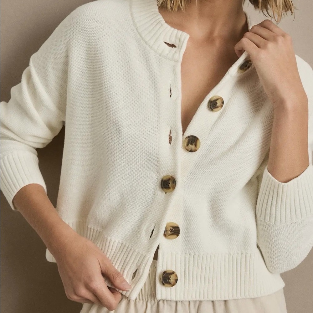 NWT QUINCE 100% Organic Cotton Cropped Cardigan XS Ivory NEW